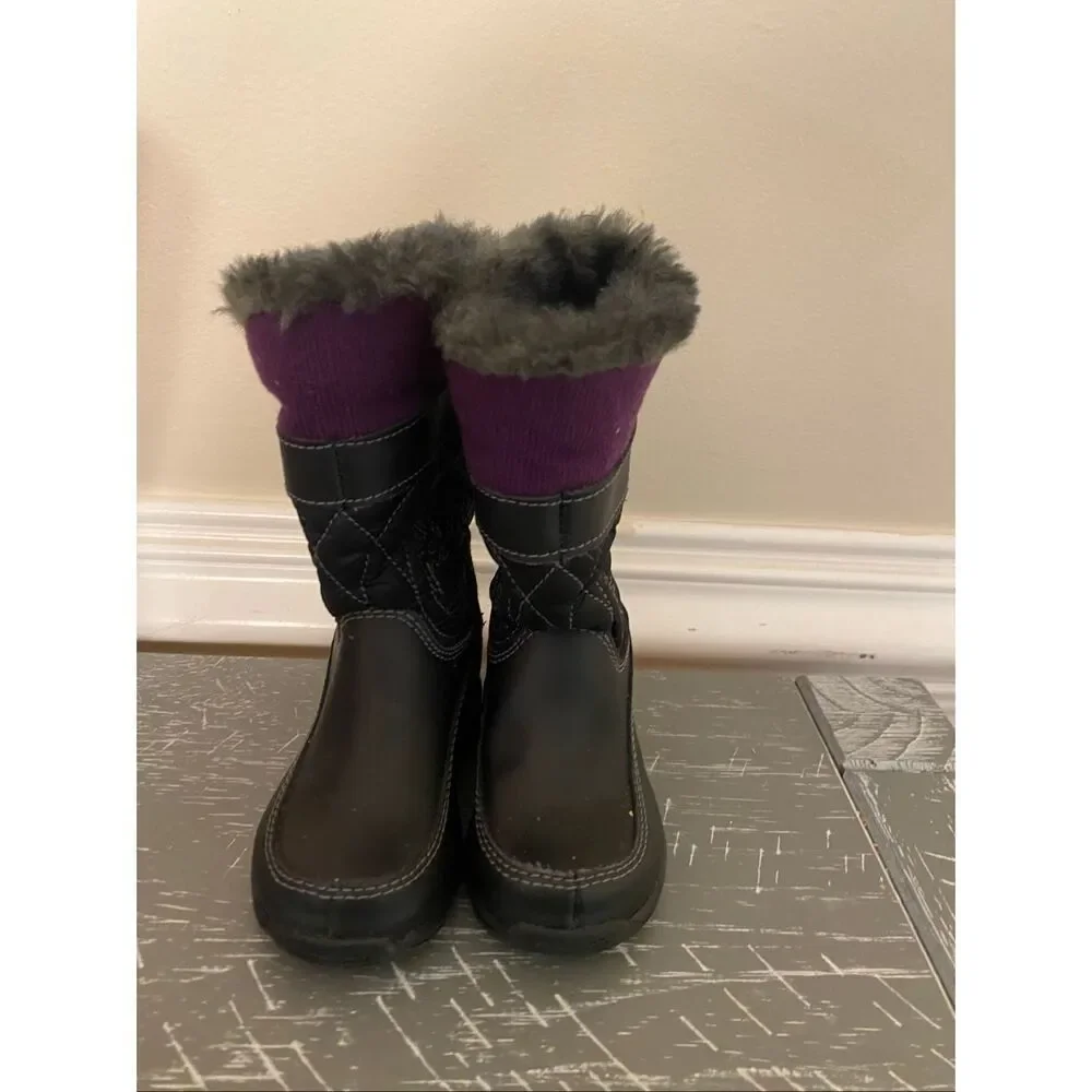 Timberland size 4 Hollyberry Purple Black baby girls Lined Snow Boots shoes